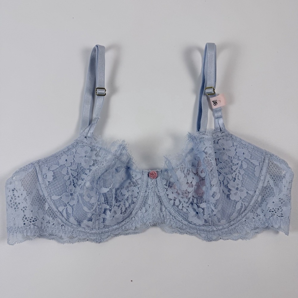 Victoria's Secret Dream Angels Wicked Unlined Lace Balconette Bra Blue Topaz 36B